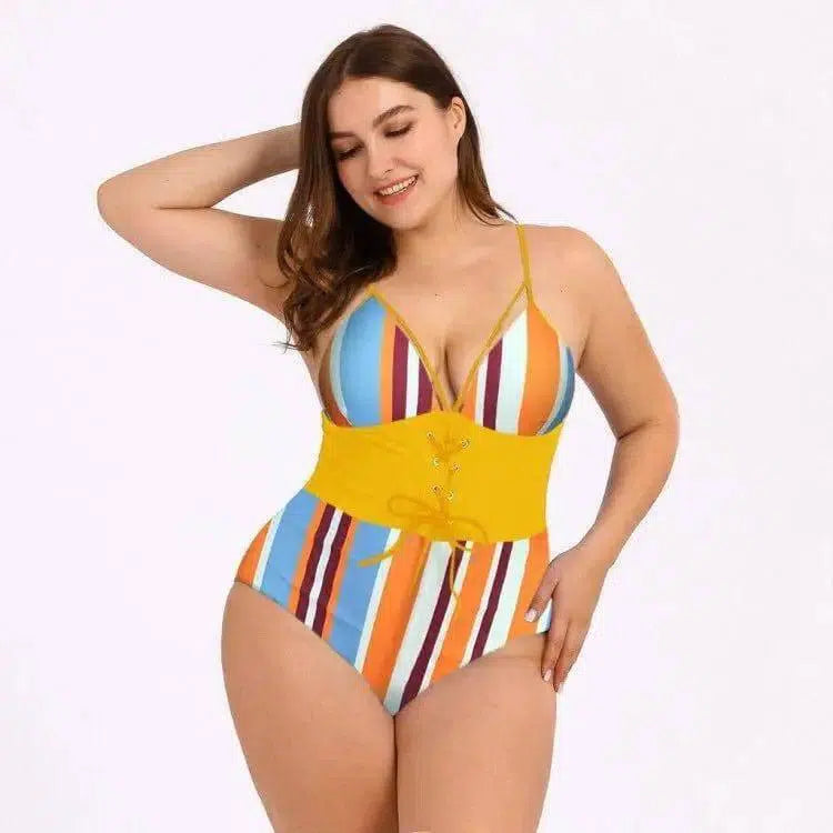 Women's Plus Size Bikini Printed Bouquet Waist-Yellowbar-2