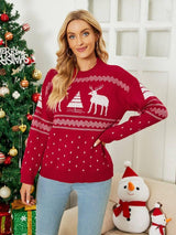 Women's Pullover Deer Jacquard Christmas Holiday Sweater-7