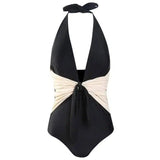 Women's retro one-piece bikini-Black-2