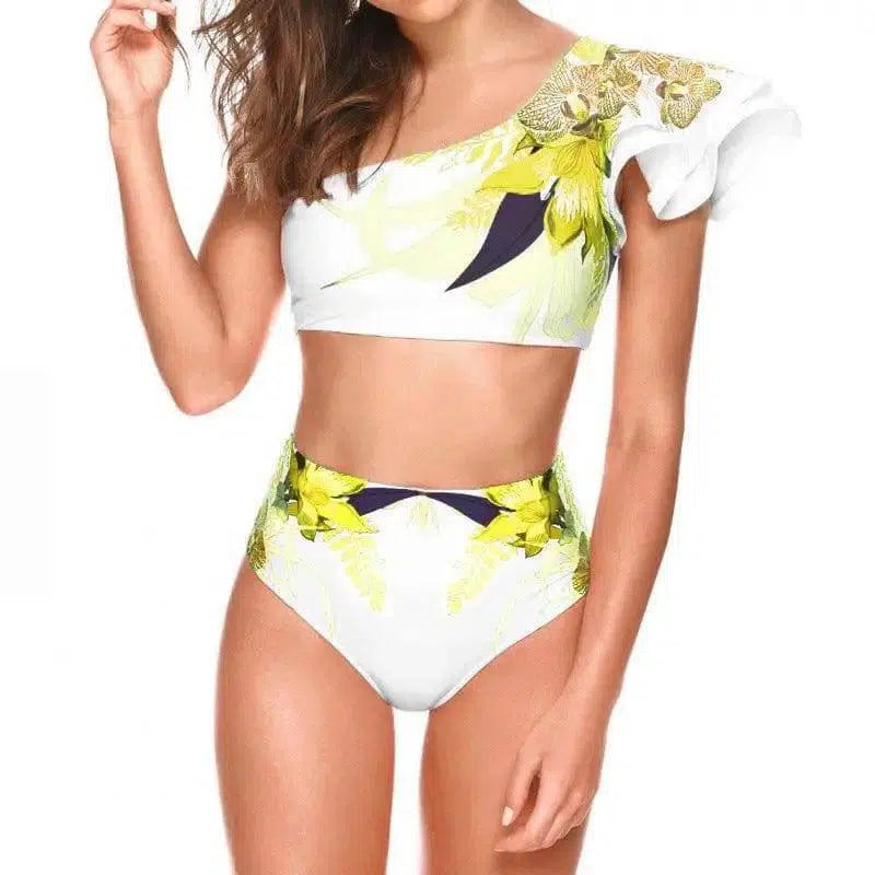 Women's Sexy Two-piece Swimwear Floral Print Swimsuit Bikini-Yellow-2