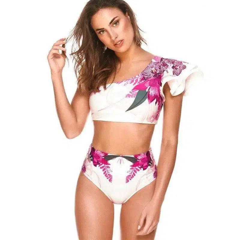 Women's Two-piece Swimwear Floral Print Swimsuit Bikini-RoseRed-4