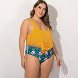 Women's Split Plus Size Bikini-Yellow-5