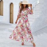 Flowy Maxi Dress with Sleeves for Summer-white-4