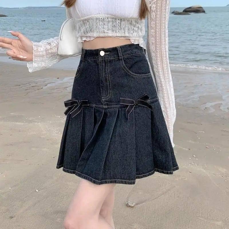 Women's Summer Denim Bow Skirt-1