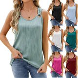 Women's Vest With Metal Button Design Fashion Solid Color Round Neck Sleeveless T-shirt Summer Tank Tops Womens Clothing-1