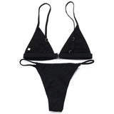 Women's Wire Free High Leg Triangle Bralette Bikini-Black-2