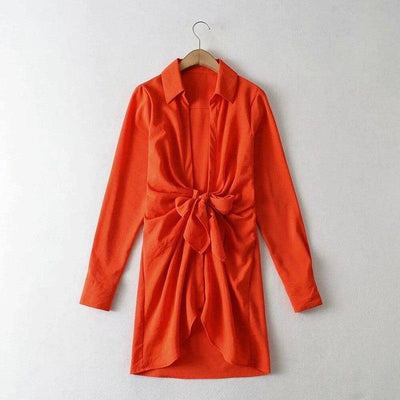 Women Sexy Deep V Neck Shirt Dress Summer Beach Boho Mini-Orange-7