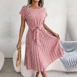 Women Spring Summer Short Sleeve High Waist Chic Dress-4