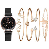 Women Watches Starry Sky Magnet Buckle Fashion Bracelet-Black-4