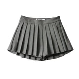 Zoki Women Pleated Skirts High Waist Summer Vintage-Gray-7