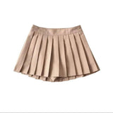 Zoki Women Pleated Skirts High Waist Summer Vintage-Beige-8