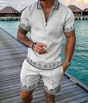 Men's Casual Print Lapel Zipper Two-Piece Suit-Picture color-1