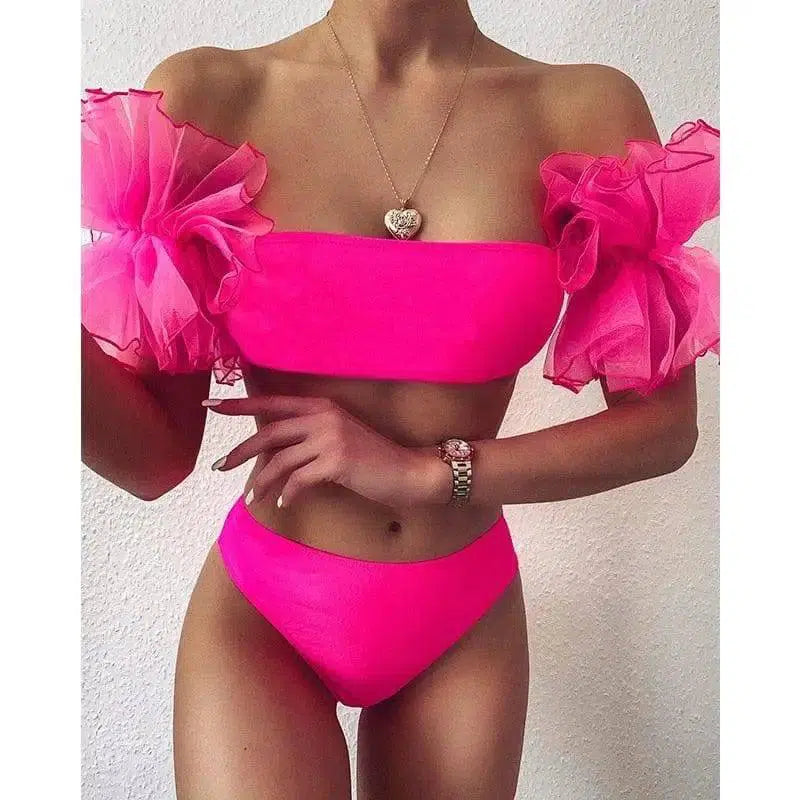 Tube top swimsuit bikini-RoseRed-1